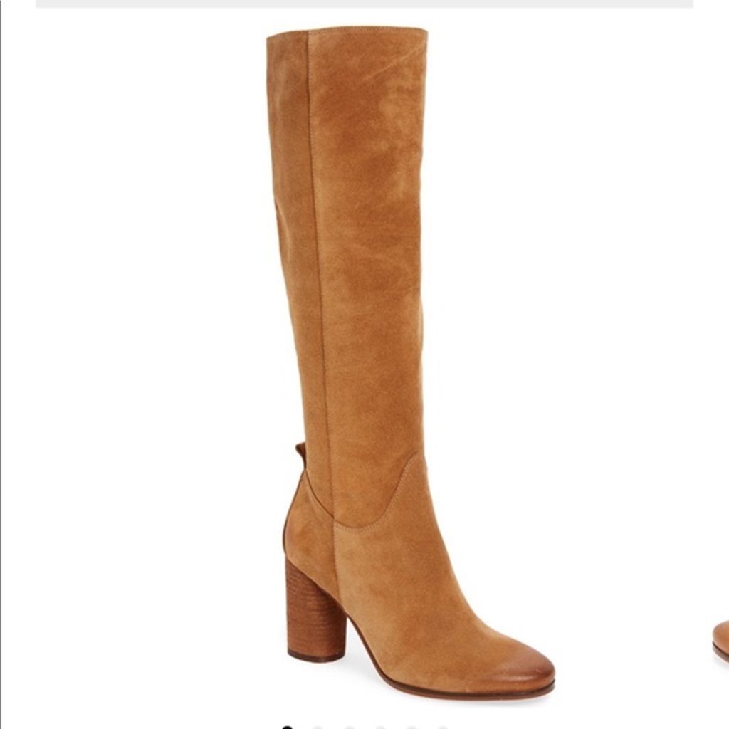 $270 Sam Edelman Camellia Tall Knee Boot Suede Block Heel Brown 9.5 (Mg17)